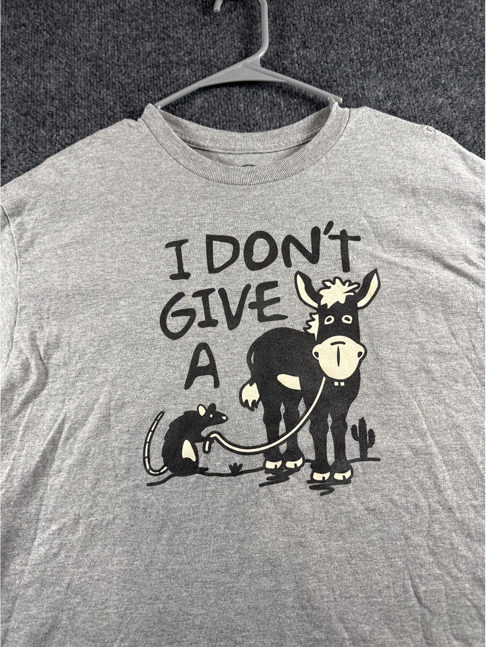 DOM I Don't Give A Rat's Ass Funny Donkey Graphic T Shirt Mens Medium Gray